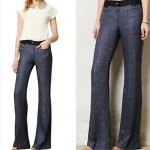 NWT ANTHROPOLOGIE ELEVENSES BRIGHTON WIDE LEG PANTS BLUE TWEED - 2 XS SMALL